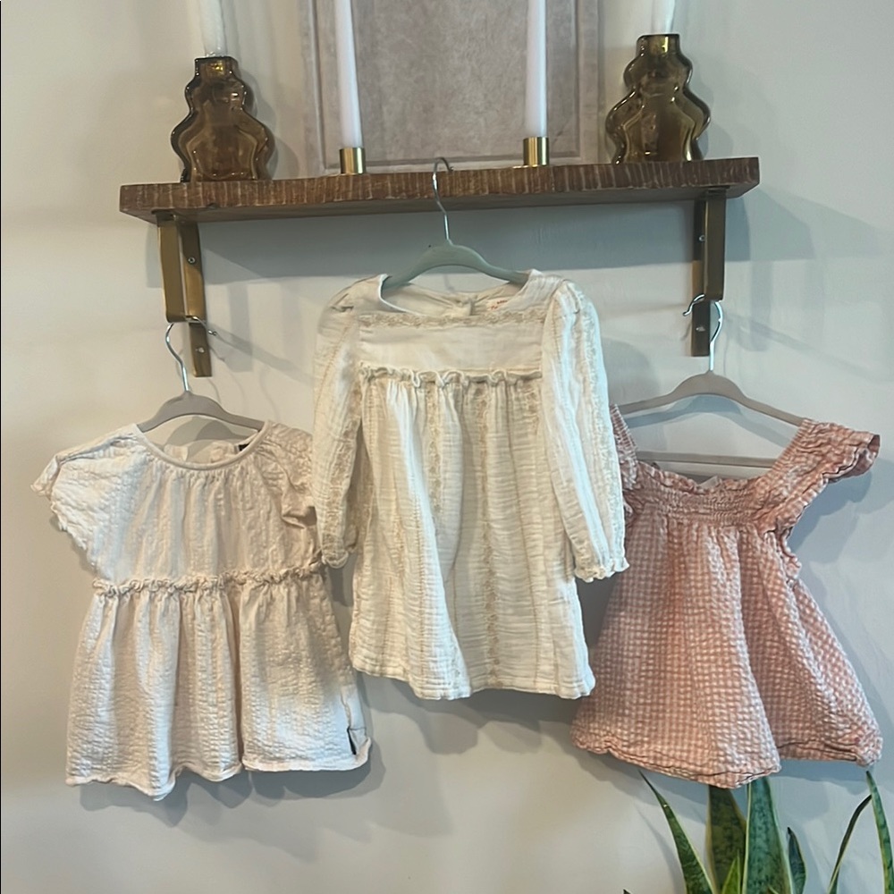 Set of Three Baby Dresses in Cream and Pink